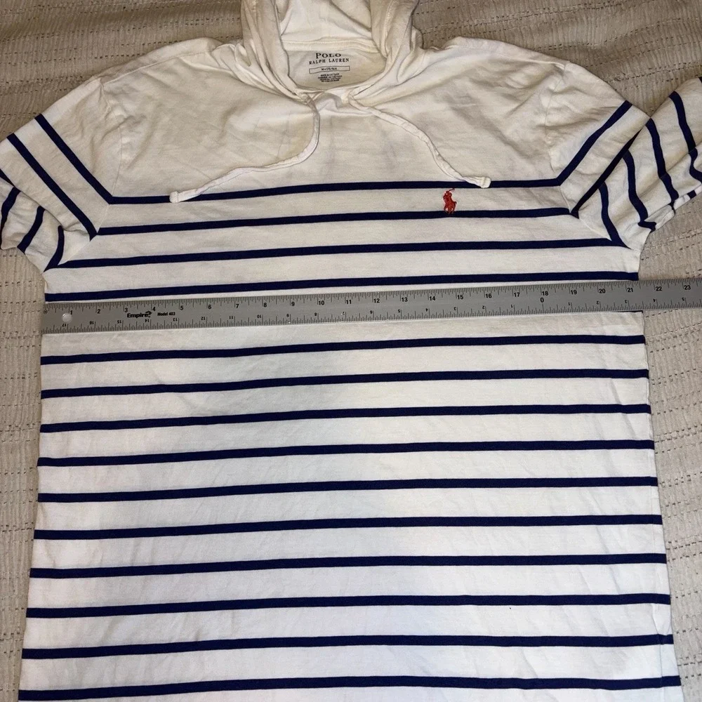Polo Ralph Lauren Hooded Striped Shirt Mens Medium‎ White Blue Pony Logo Hoodie